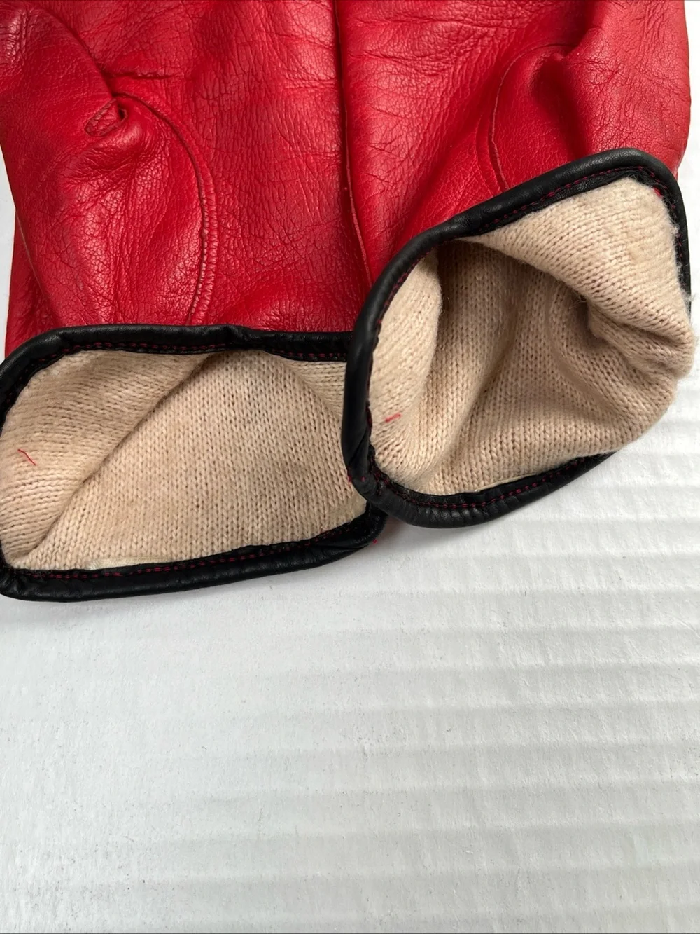 Classic Red Leather Women's Driving Gloves with Unique Black trim